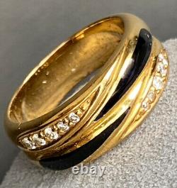 18K Yellow Gold Diamond Black Enamel Vintage Band Ring 7.25 Signed MV German