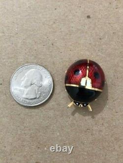 18K Yellow Gold with a Red, Black & White Enameled Lady Bug PIn or Brooch