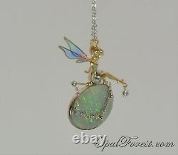 18K Yellow & White Gold Fairy Tale Solid Opal Pendant with colour Enamel wings