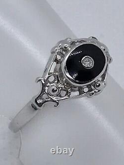 18ct White Gold Black Enamel And Diamond Ring