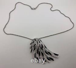 18ct White Gold Fancy Black Enamel & White Diamonds Necklace Chain Pendant Gh21