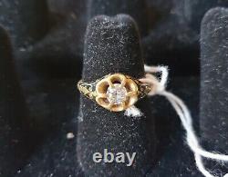 18k Gold Dainty Victorian Black Enamel and Diamond Ring Size 6.5