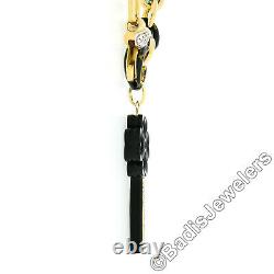 18k Gold Enamel Large Open Cable Link with Black Onyx Diamond Key Pendant Necklace