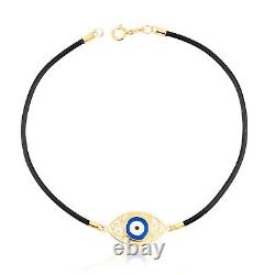 18k Solid Gold Enamel Evil Eye Black Silicone Bracelet for Teens and Women