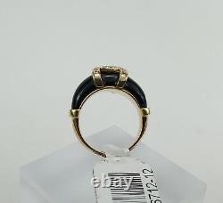 18k Yellow Gold Black Onyx / Resin / Enamel Unique Diamond Ring Pinky 3.25'