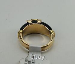 18k Yellow Gold Black Onyx / Resin / Enamel Unique Diamond Ring Pinky 3.25'