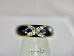 18k Yellow Gold Hidalgo Designer Round Diamond Black Enamel Ring Size 7