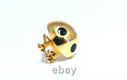 18kt Gold Clip earrings Black Enamel Polka Dot Half Ball