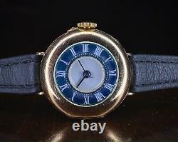 1910s 15k gold Dreadnought Semi Hunter Wrist Watch manual wind, blue enamel 28mm