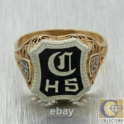 1929 Antique Art Deco 10k Solid Rose Gold Black Enamel School Emblem Ring