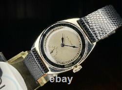 1930 Art Deco Waltham enamel bezel Tonneau watch, 14k White gold case, serviced