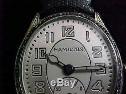 1930 Hamilton Oval Engraved White GF Beautiful 2Tone Dial Black Enamel Bezel