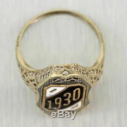 1930s Antique Art Deco 14k White Gold Filigree Black Enamel Date Ring