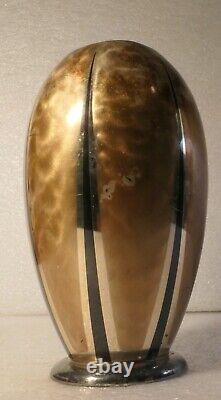 1934 Design Wmf Ikora Metal Art Deco Enameled & Plated Vase