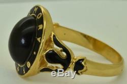 19th C. Victorian Memento Mori/Mourning 9k gold, Onyx & black enamel ornate ring