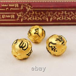 1PCS Pure 999 24K Yellow Gold Bead 3D DIY Black Enamel Mantra? Lotus Pendant