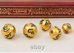 1PCS Pure 999 24K Yellow Gold Bead 3D DIY Black Enamel Mantra? Lotus Pendant