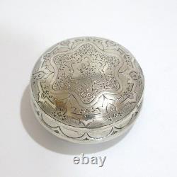 2.25 Sterling Silver Gilded Interior Black Enamel Antique Floral Snuff/Pill Box