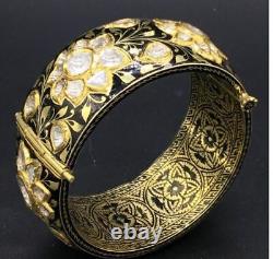 22k Gold and Diamond Polki Bangle with Black Enamel Jewelry
