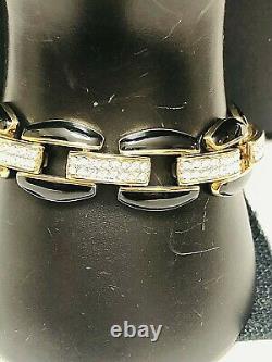 6.5 Swarovski Gold Tone Crystal and Black Enamel Link Bracelet Swan signature