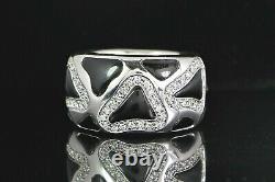 $6750 Roberto Coin 18K White Gold Round Diamond Black Enamel Panda ring Band 7