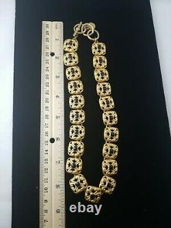 80's Anne Kline Brushed Gold and Black Enamel Necklace Earrings Set