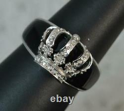 9 Carat White Gold and Black Enamel Crown Ring f0707