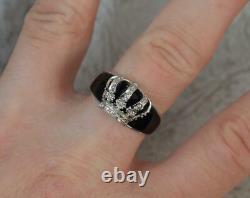 9 Carat White Gold and Black Enamel Crown Ring f0707