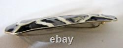 925S Sterling Silver Guilloche Abstract Pin Black White Enamel Vermeil Signed