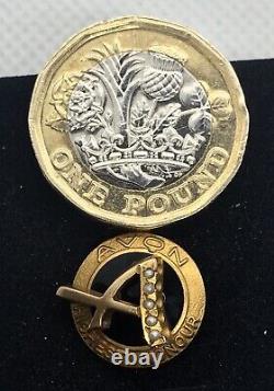 9ct Gold, Black Enamel & Seed Pearl Avon Highest Honour Badge Brooch 1963