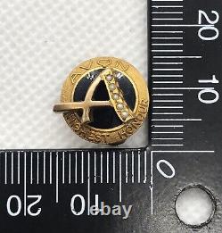 9ct Gold, Black Enamel & Seed Pearl Avon Highest Honour Badge Brooch 1963