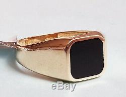 9ct Gold Black Enamel Signet Ring Size S(RRP £190)