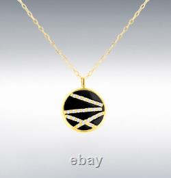 9ct Gold Black Enamel With Diamonds Art Deco Style Necklace 39cm/15.5 44.5cm