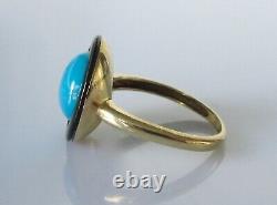 9ct Gold Ring 9ct Gold Black Enamel Turquoise Round Shield Ring Size M