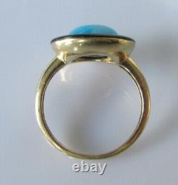 9ct Gold Ring 9ct Gold Black Enamel Turquoise Round Shield Ring Size M