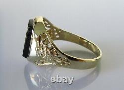 9ct Gold Ring 9ct Yellow Gold Black Enamel Oblong Signet Ring Size T 1/2