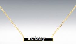 9ct Yellow Gold Black Enamel With Diamond Bar Necklace 38cm/15 43cm/17
