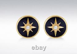 9ct Yellow Gold Black Enamel With Diamonds North Star Stud Earrings