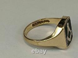 9ct gold masonic reversible ring with black enamel square & compasses Uk size R
