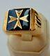 9kt 9ct Yellow Gold Maltese Cross Hollow Square Ring Black Enamel Knights Of Mal