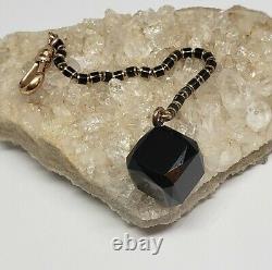 ANTIQUE Victorian 14Kt Black Enamel over Yellow GOLD JET/ONYX Cube watch Fob