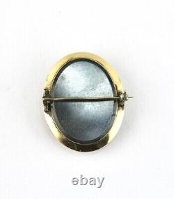 ANTQ Edwardian Gold Filled Seed Pearl Black Enamel Floral Photo Mourning Brooch
