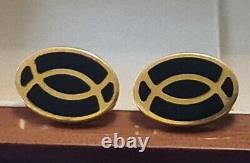 Alfred Dunhill Gold Plated Sterling Silver 925 Black Enamelled Cufflinks