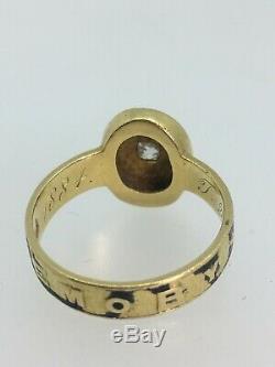 An Antique 18ct Gold, Black Enamel & Diamond Mourning (Memorial) Ring, c1884