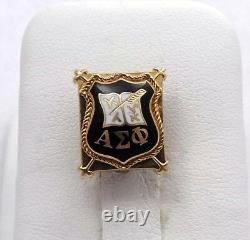 Antique 14K Gold Alpha Sigma Phi Fraternity Sorority Black Enamel Pin 5gr