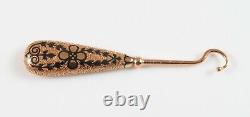 Antique 14K Gold Victorian Black Enamel Button Hook Glove Hook