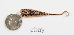Antique 14K Gold Victorian Black Enamel Button Hook Glove Hook
