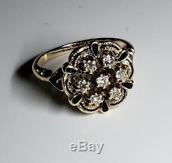 Antique 14K Yellow Gold 1/2 ct Diamond Ring withBlack Enamel Sz 5.5/ Anillo de Oro