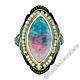 Antique 14k Yellow Gold Marquise Opal Seed Pearl Halo Green & Black Enamel Ring