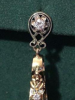 Antique 14k/18k Gold Diamond Black Enamel Dangle Earrings Rare Elegant